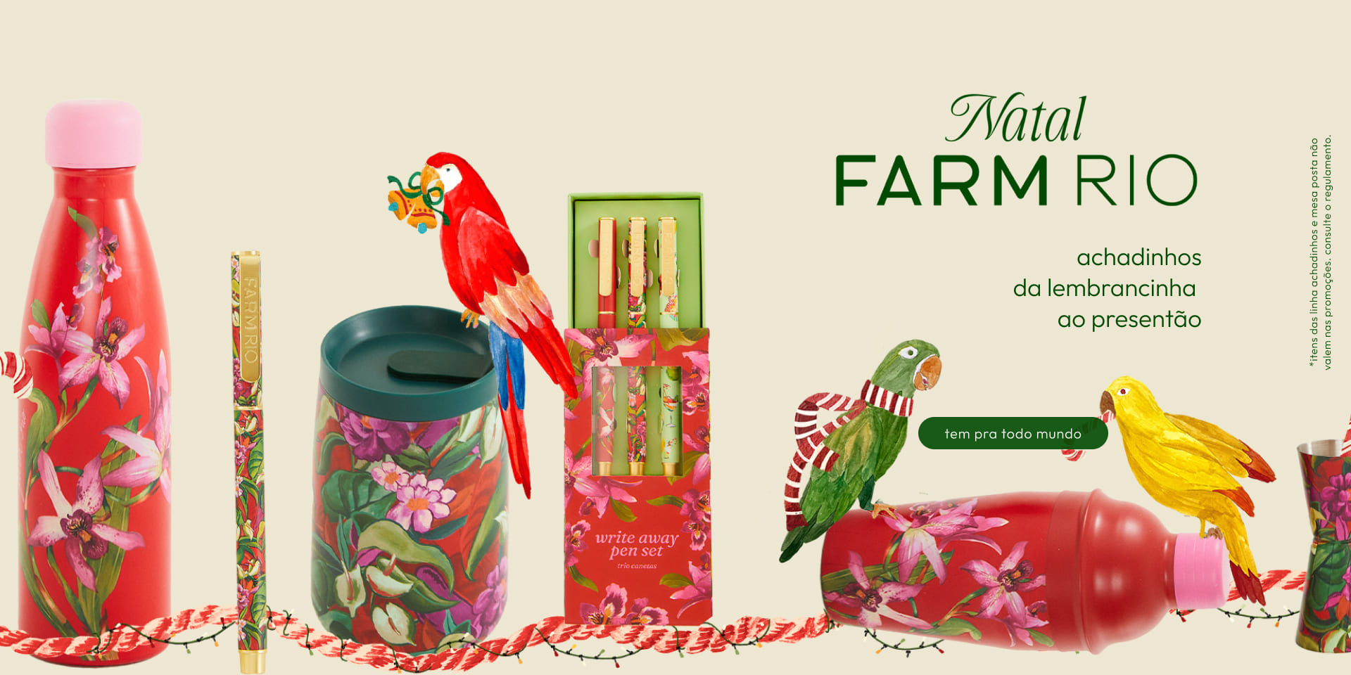 achadinhos de natal FARM Rio: garrafas, canecas, copos, cadernos, planner e muito mais presentes aqui! vem ver tudo