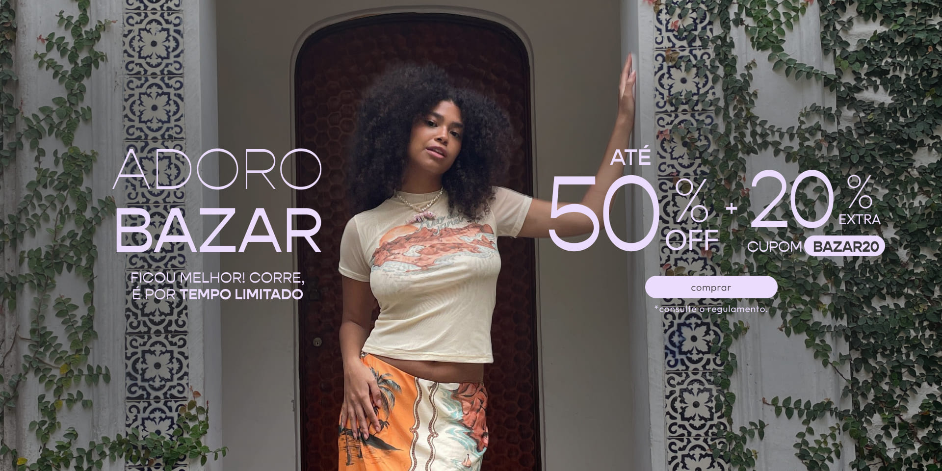 [13/03] [banner tv bazar] adoro bazar FARM Rio: vestidos estampados, lisos FARM, peças em tule e muito mais roupas com desconto + desconto. tudo com até 50% + 20% EXTRA com o cupom BAZAR20, aproveita!